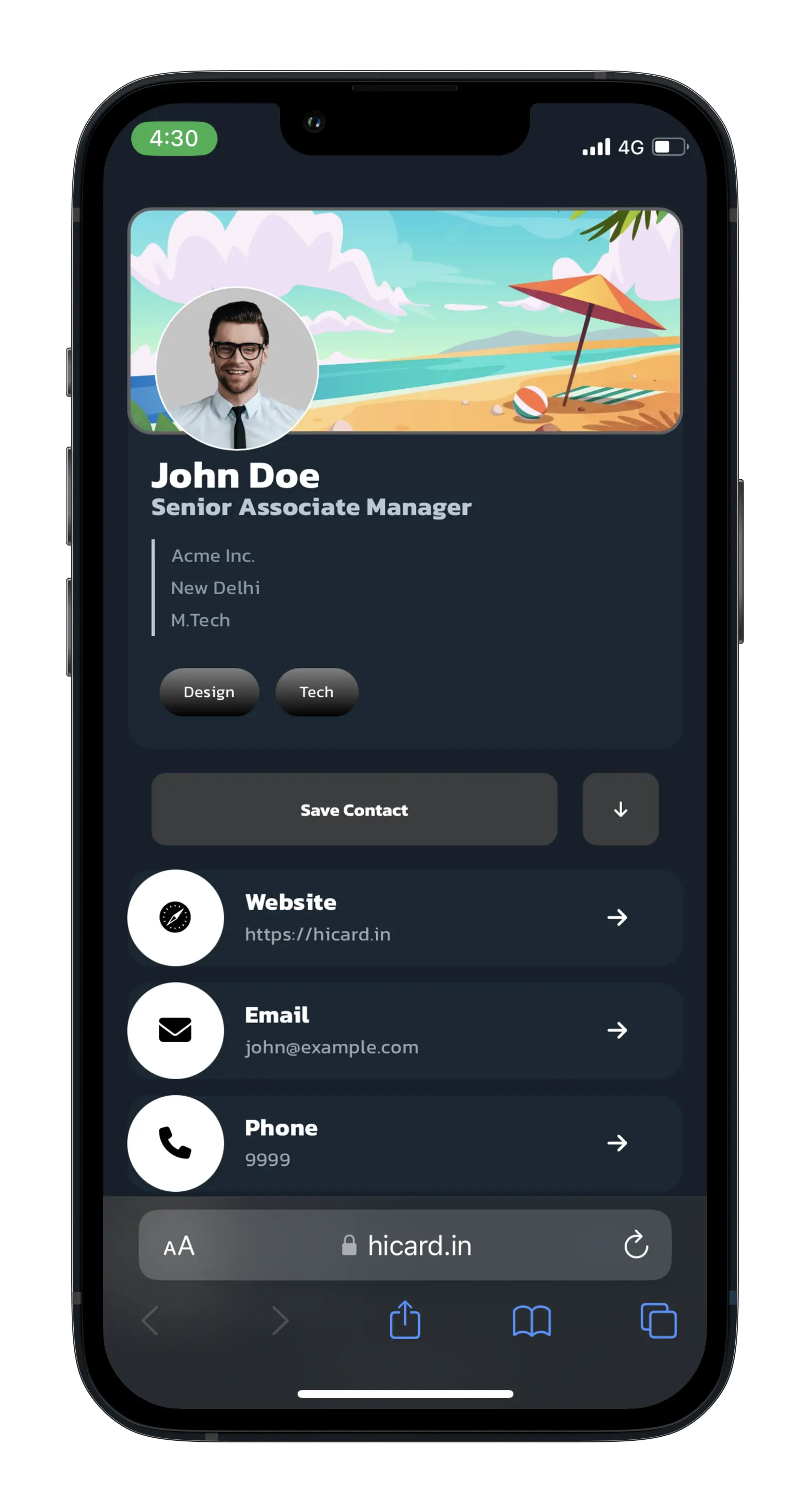 Sample hiCard icard profile